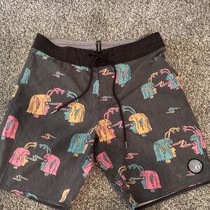 Volcom Men's Graphic Athletic Shorts - Black, Pink, Yellow, Teal